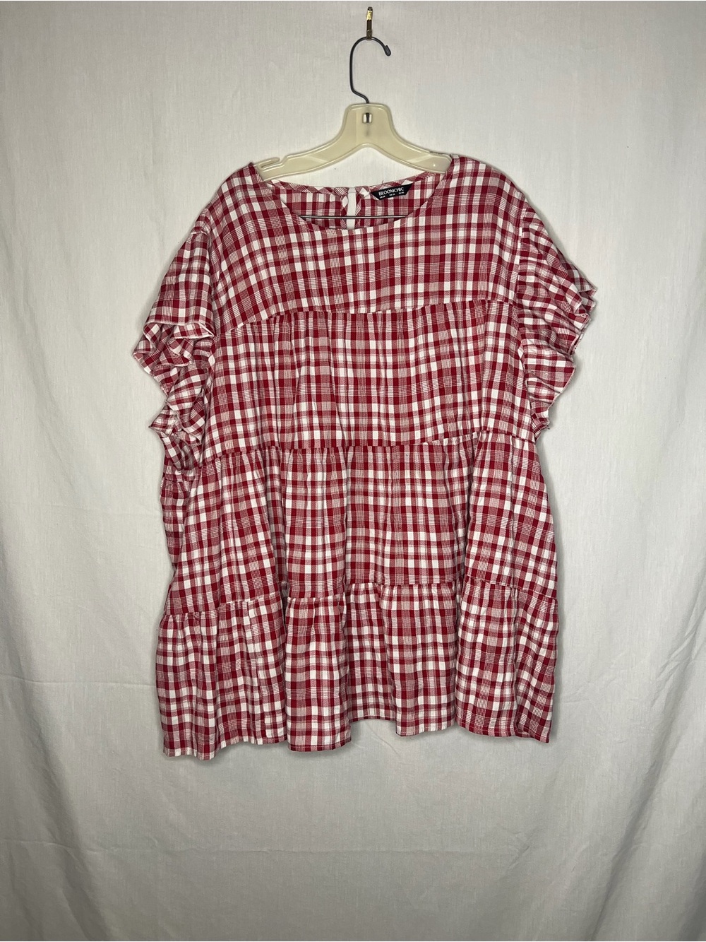 BloomChic Red & White Gingham Babydoll Blouse